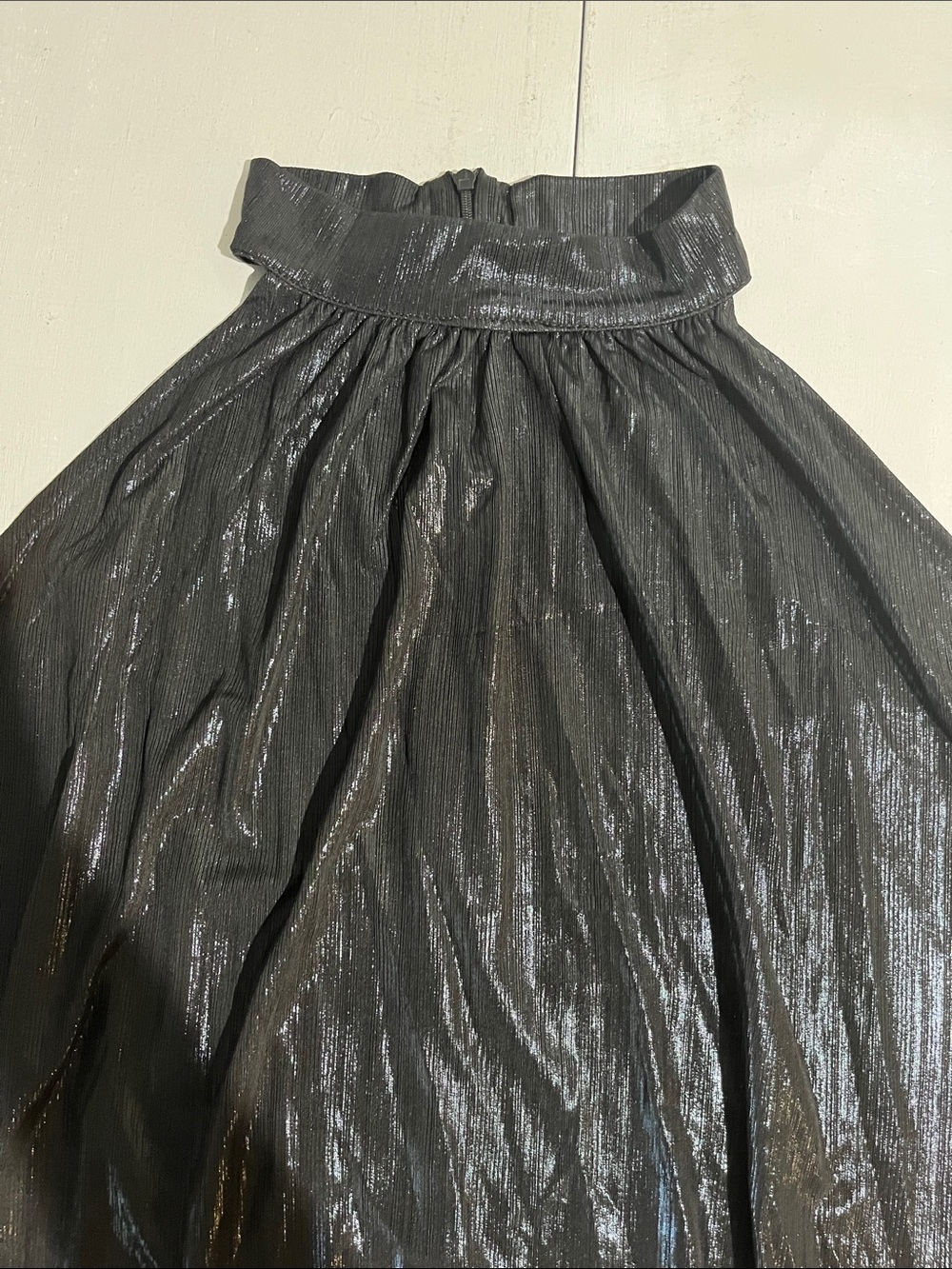 High-Neck Shimmer Sleeveless Top- Black - Picture 2 of 15